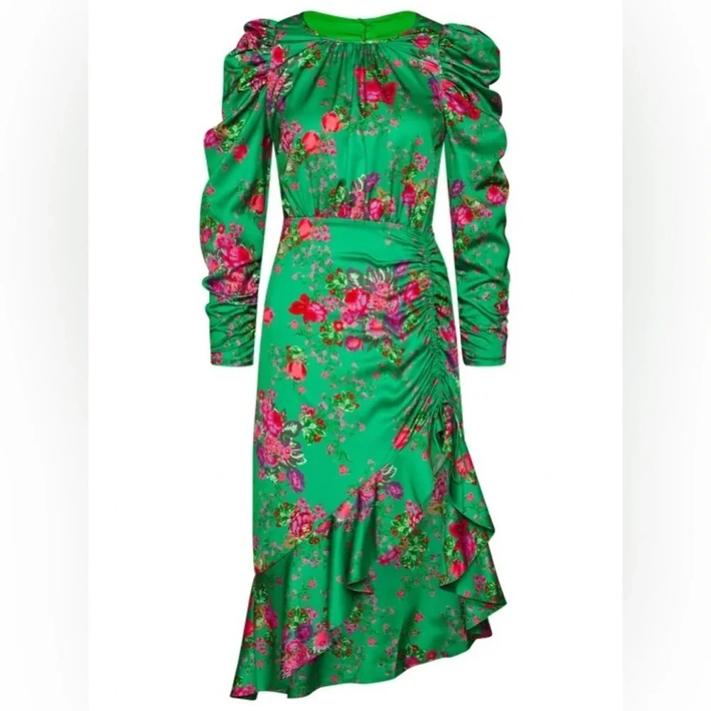 NWT FL+L For Love and Lemons Ross Midi Dress In Kelly Green